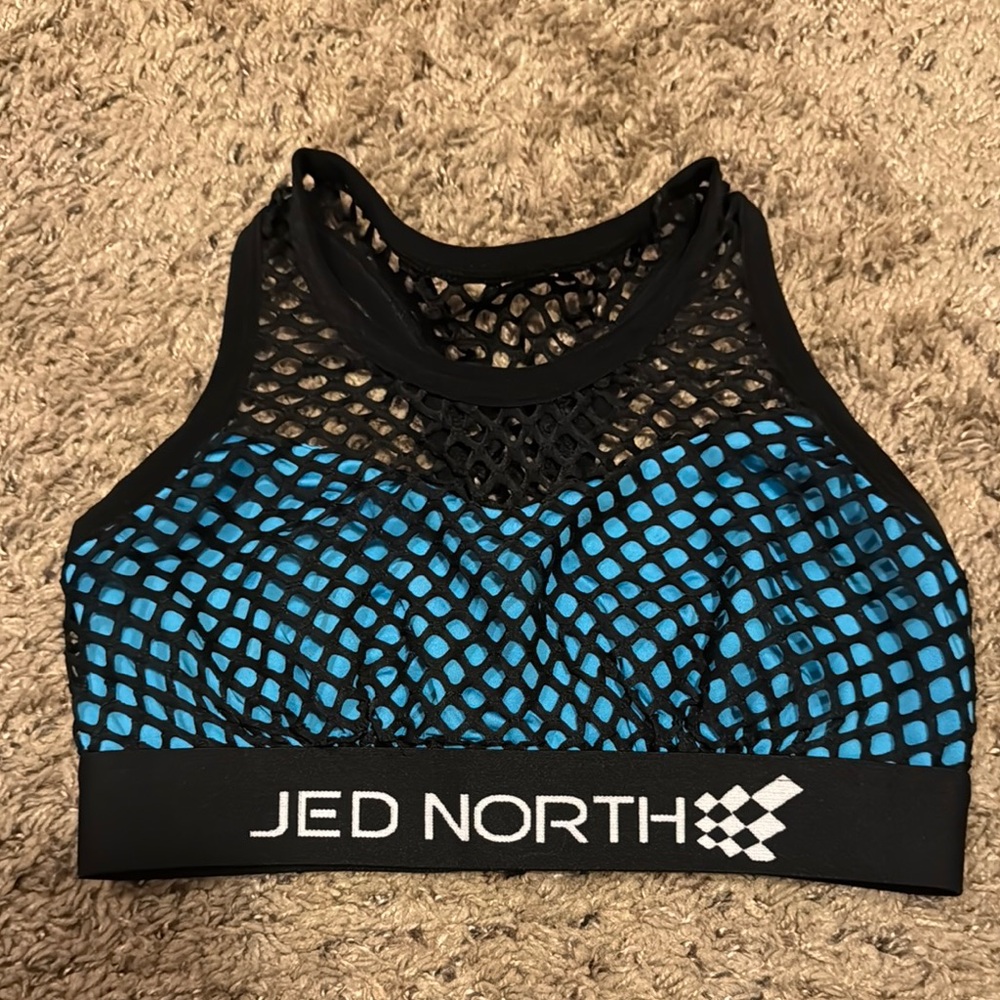 Jed North Black and Blue Mesh Sports Bra